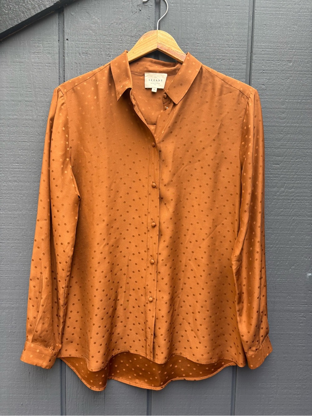 Sezane Rust Dot-Textured Button-Up Shirt Sz 38